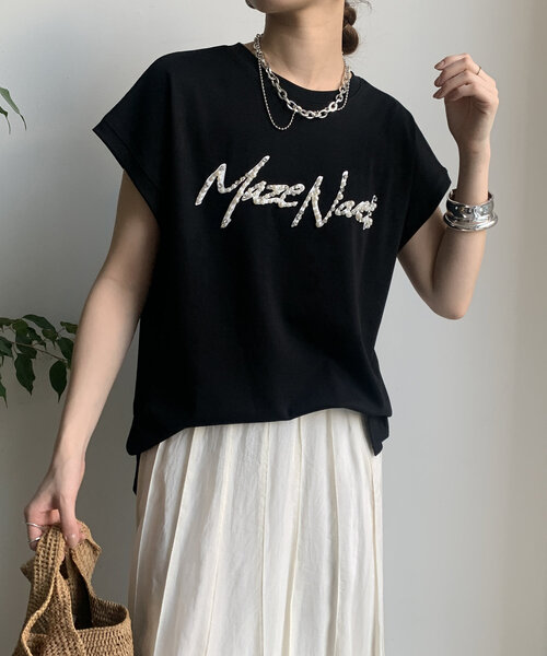 DouDou（ドゥドゥ）の「【WEB限定】ビジューロゴTEE（Tシャツ/カットソー・レディース・オフホワイト/グレー/ブラック・FREE）」の19枚目の写真