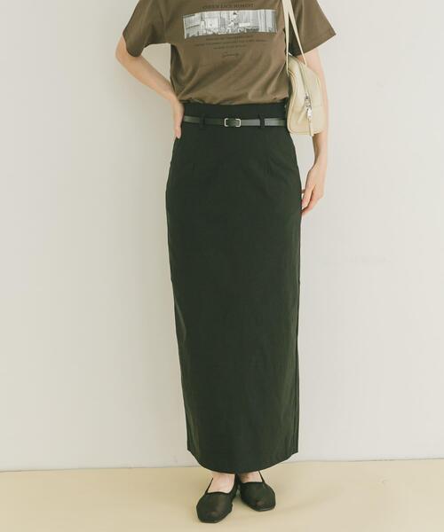 ITEMS URBANRESEARCH(アイテムズ アーバンリサーチ)の「ベルト付きストレッチスカート(スカート・レディース・ブラック/キャメル・FREE)」の1枚目の写真