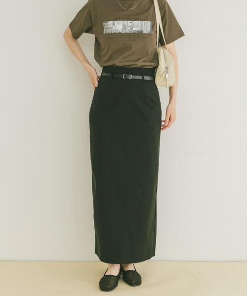 ITEMS URBANRESEARCH(アイテムズ アーバンリサーチ)の「ベルト付きストレッチスカート(スカート・レディース・ブラック/キャメル・FREE)」の3枚目の写真