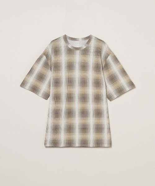 three dots（スリードッツ）の「シャドウチェックプリント Tシャツ（Tシャツ/カットソー・メンズ・ブラウン系その他2/ブルー系その他・MEDIUM/LARGE）」の2枚目の写真