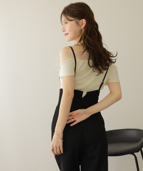 LAULEN（ローレン）の「flower motif sheer tops /異素材 フラワー モチーフ  半袖 トップス（Tシャツ/カットソー・レディース・アイボリー・FREE）」の3枚目の写真