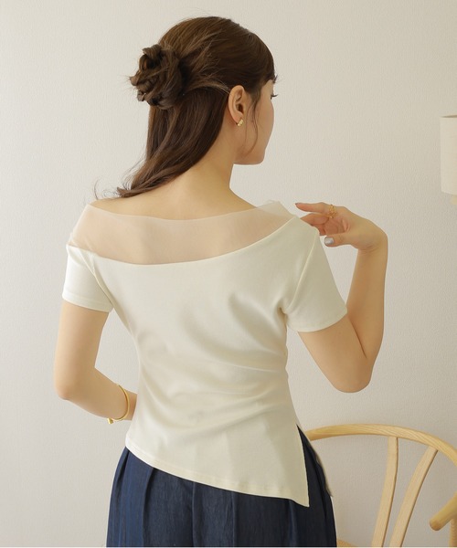 flower motif sheer tops /異素材 フラワー モチーフ 半袖