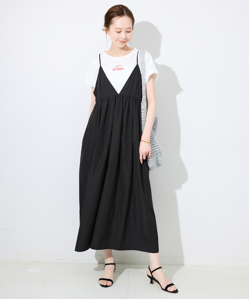 SLOBE IENA（スローブイエナ）の「《WEB限定/追加》タフタギャザーキャミワンピース（ワンピース・レディース・ネイビー/ブラック・38/36）」の21枚目の写真