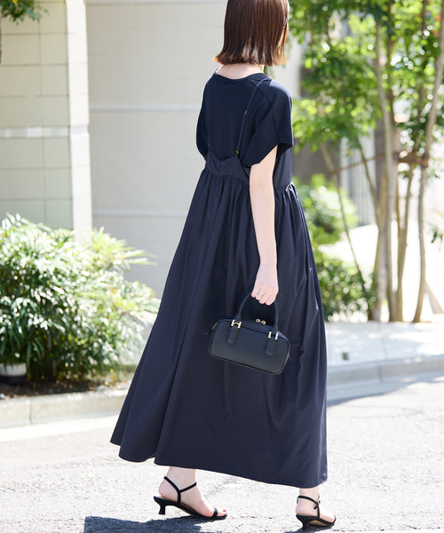SLOBE IENA タフタギャザーキャミワンピース/36/ブラック SLOBE IENA｜《WEB限定/追加2予約》タフタギャザーキャミ