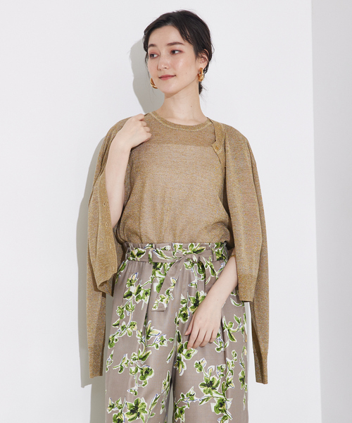 qualite(カリテ)の「【夏の羽織りアイテム◎】ラメハイゲージニットカーデ/夏服/オフィスカジュアル(カーディガン/ボレロ・レディース・ブラック/シルバー/ゴールド/ブラウン・フリー)」の5枚目の写真