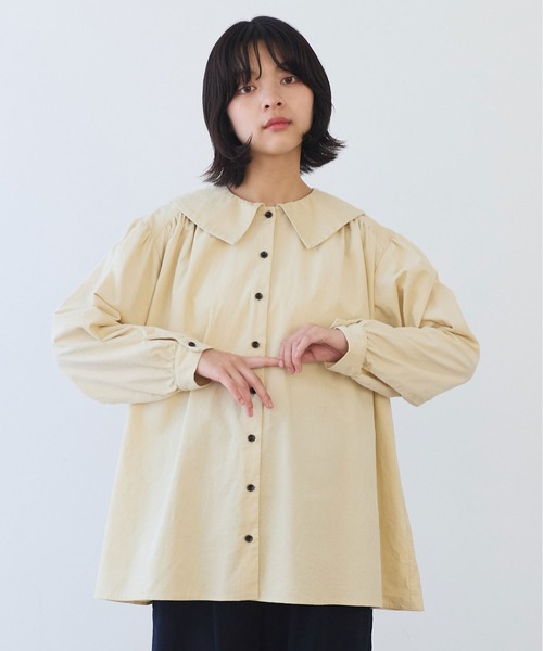 bulle de savon（ビュルデサボン）の「21Wシャツコール　角衿ギャザーブラウス（シャツ/ブラウス・レディース・キナリ/ブルー/チャコールグレー・FREE）」の2枚目の写真