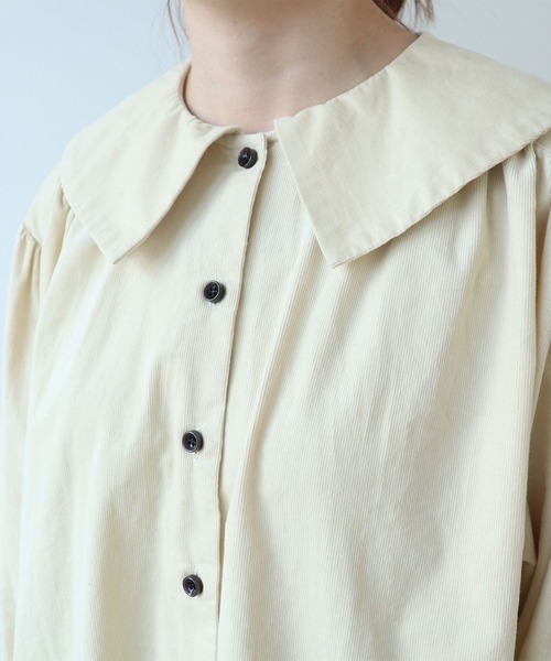 bulle de savon（ビュルデサボン）の「21Wシャツコール　角衿ギャザーブラウス（シャツ/ブラウス・レディース・キナリ/ブルー/チャコールグレー・FREE）」の17枚目の写真