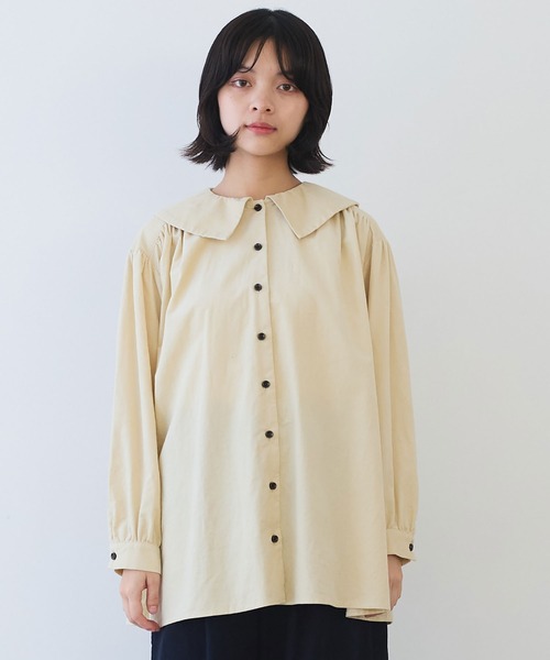 bulle de savon（ビュルデサボン）の「21Wシャツコール　角衿ギャザーブラウス（シャツ/ブラウス・レディース・キナリ/ブルー/チャコールグレー・FREE）」の4枚目の写真