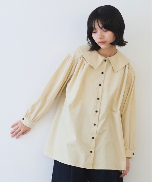 bulle de savon（ビュルデサボン）の「21Wシャツコール　角衿ギャザーブラウス（シャツ/ブラウス・レディース・キナリ/ブルー/チャコールグレー・FREE）」の5枚目の写真