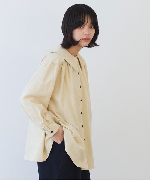 bulle de savon（ビュルデサボン）の「21Wシャツコール　角衿ギャザーブラウス（シャツ/ブラウス・レディース・キナリ/ブルー/チャコールグレー・FREE）」の6枚目の写真