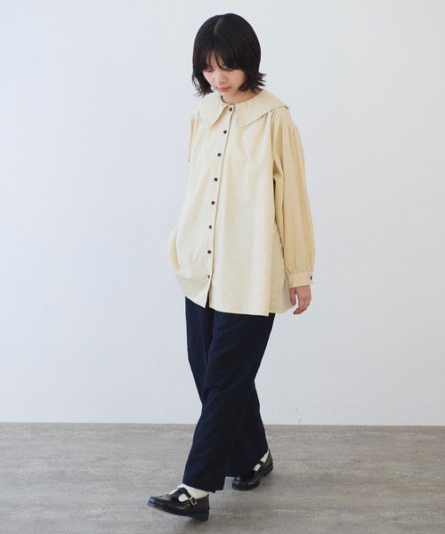 bulle de savon（ビュルデサボン）の「21Wシャツコール　角衿ギャザーブラウス（シャツ/ブラウス・レディース・キナリ/ブルー/チャコールグレー・FREE）」の15枚目の写真