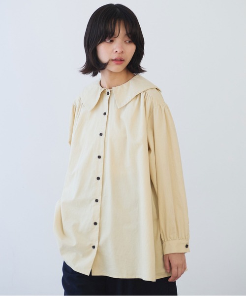 bulle de savon（ビュルデサボン）の「21Wシャツコール　角衿ギャザーブラウス（シャツ/ブラウス・レディース・キナリ/ブルー/チャコールグレー・FREE）」の7枚目の写真