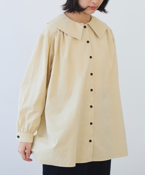 bulle de savon（ビュルデサボン）の「21Wシャツコール　角衿ギャザーブラウス（シャツ/ブラウス・レディース・キナリ/ブルー/チャコールグレー・FREE）」の9枚目の写真