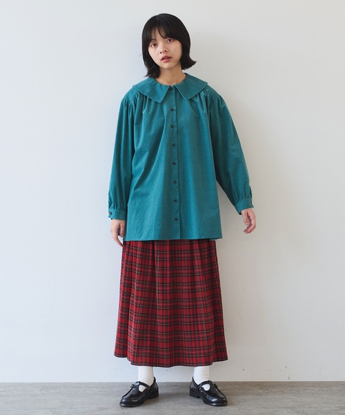 セール】21Wシャツコール 角衿ギャザーブラウス（シャツ/ブラウス