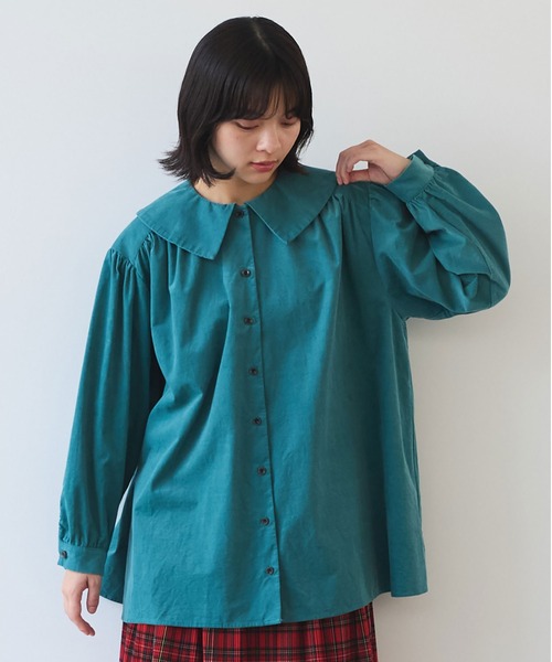 bulle de savon（ビュルデサボン）の「21Wシャツコール　角衿ギャザーブラウス（シャツ/ブラウス・レディース・キナリ/ブルー/チャコールグレー・FREE）」の19枚目の写真
