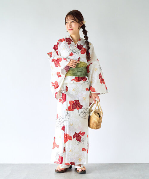 着物・浴衣 mkymky mikiセレクト】はんなり重ね牡丹/浴衣と帯2点セット（浴衣）｜La