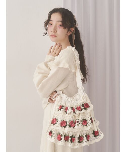 merry jenny（メリージェニー）の「クロシェティアードポシェット（ショルダーバッグ・レディース・オフホワイト/ブラック・FREE）」の9枚目の写真