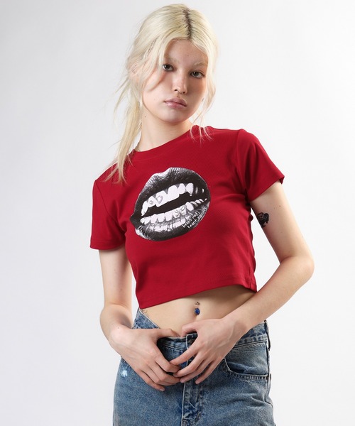 tシャツ リッププリントデザインミニTシャツ レディース リッププリントデザインミニTシャツ（Tシャツ/カットソー