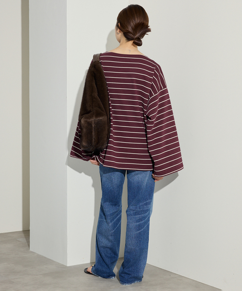 SLOBE IENA（スローブイエナ）の「《追加》ビックボーダープルオーバー（Tシャツ/カットソー・レディース・サックスブルー/ブラウン/ボルドー・FREE）」の5枚目の写真