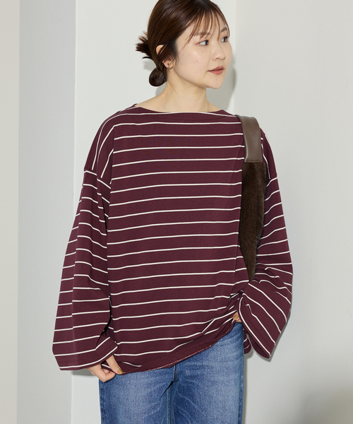 SLOBE IENA（スローブイエナ）の「《追加》ビックボーダープルオーバー（Tシャツ/カットソー・レディース・サックスブルー/ブラウン/ボルドー・FREE）」の6枚目の写真
