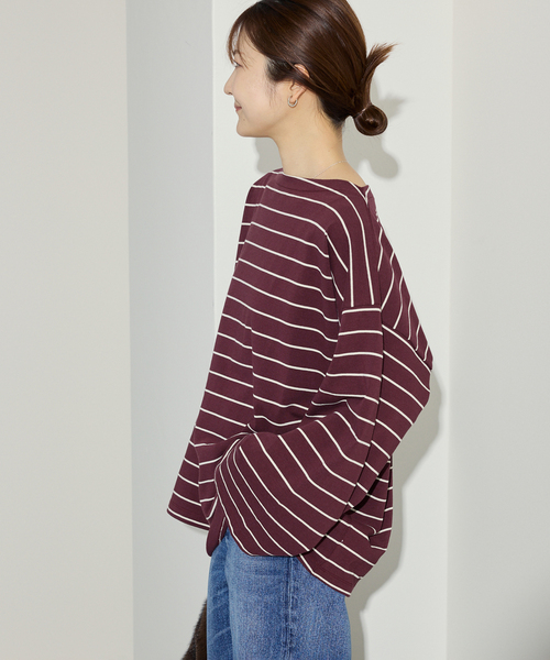 SLOBE IENA（スローブイエナ）の「《追加》ビックボーダープルオーバー（Tシャツ/カットソー・レディース・サックスブルー/ブラウン/ボルドー・FREE）」の7枚目の写真