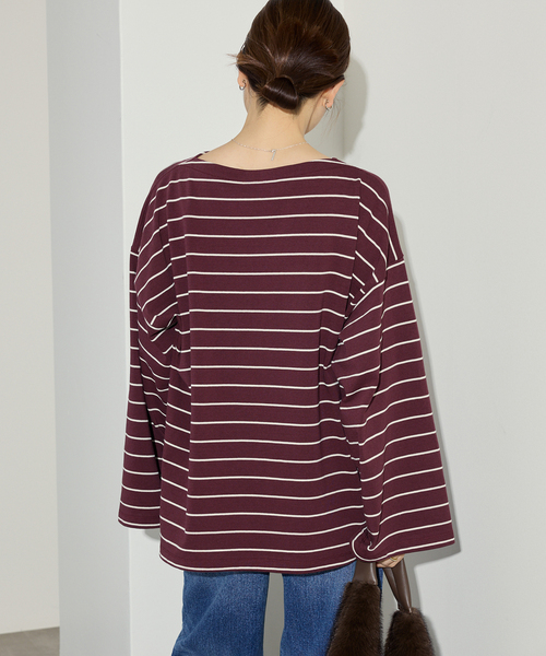 SLOBE IENA（スローブイエナ）の「《追加》ビックボーダープルオーバー（Tシャツ/カットソー・レディース・サックスブルー/ブラウン/ボルドー・FREE）」の8枚目の写真