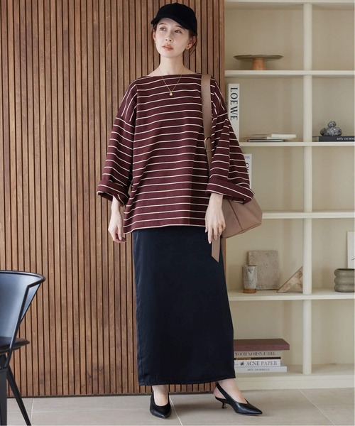 SLOBE IENA（スローブイエナ）の「《追加》ビックボーダープルオーバー（Tシャツ/カットソー・レディース・サックスブルー/ブラウン/ボルドー・FREE）」の9枚目の写真
