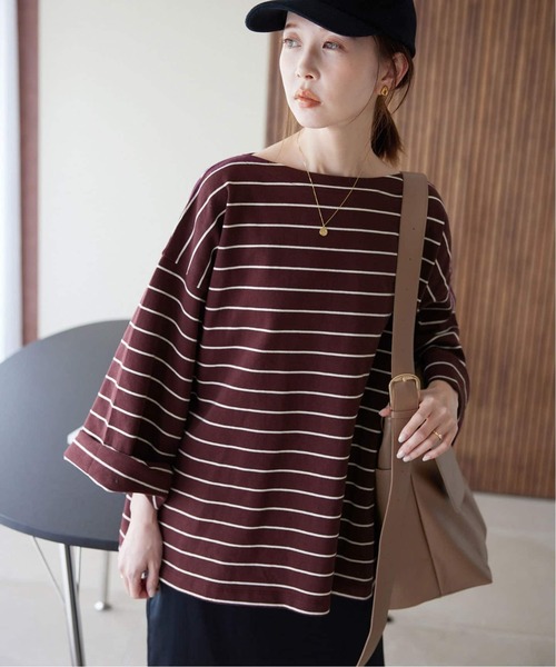 SLOBE IENA（スローブイエナ）の「《追加》ビックボーダープルオーバー（Tシャツ/カットソー・レディース・サックスブルー/ブラウン/ボルドー・FREE）」の14枚目の写真