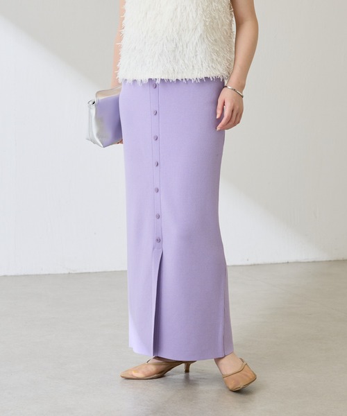 COLLAGE GALLARDAGALANTE（コラージュガリャルダガランテ）の「【OT】センターボタンニットスカート（スカート・レディース・ベージュ/ネイビー/パープル・FREE）」の3枚目の写真