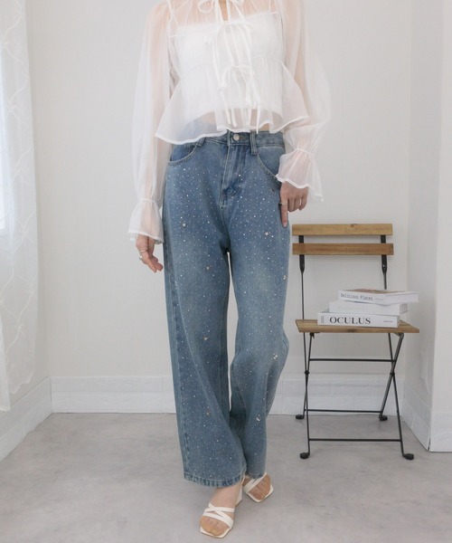 pumpkin port（パンプキンポート）の「ジルコン+星スタッズのデニムロングパンツ（デニムパンツ・レディース・ブルー・S/M/L）」の5枚目の写真