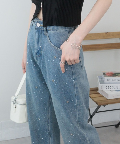 pumpkin port（パンプキンポート）の「ジルコン+星スタッズのデニムロングパンツ（デニムパンツ・レディース・ブルー・S/M/L）」の10枚目の写真