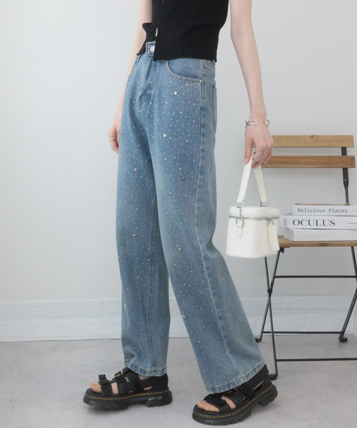 pumpkin port（パンプキンポート）の「ジルコン+星スタッズのデニムロングパンツ（デニムパンツ・レディース・ブルー・S/M/L）」の11枚目の写真