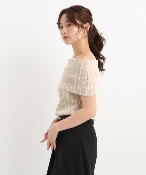 Andemiu（アンデミュウ）の「ストライプオフショルニット574987（ニット/セーター・レディース・ブラック/ベージュ・FREE）」の7枚目の写真