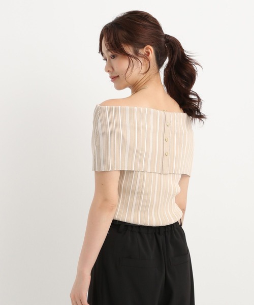 Andemiu（アンデミュウ）の「ストライプオフショルニット574987（ニット/セーター・レディース・ブラック/ベージュ・FREE）」の6枚目の写真