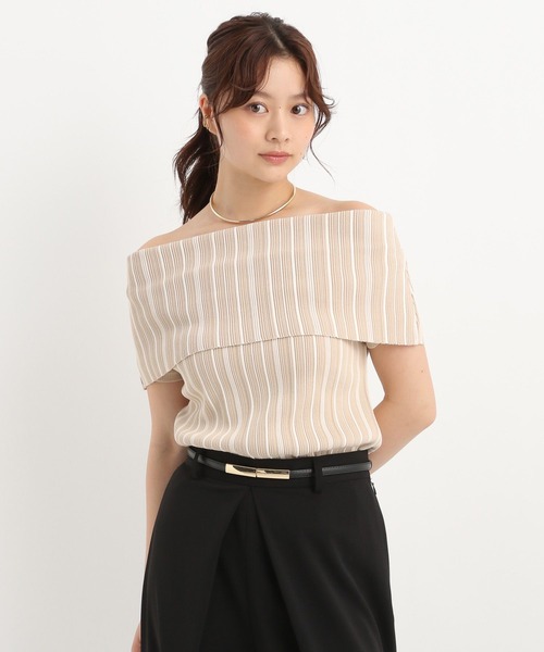 Andemiu（アンデミュウ）の「ストライプオフショルニット574987（ニット/セーター・レディース・ブラック/ベージュ・FREE）」の19枚目の写真