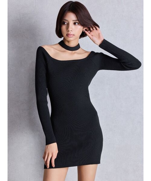 ワンピース nya セール】2WAYチョーカーオフショルニットワンピース（ワンピース