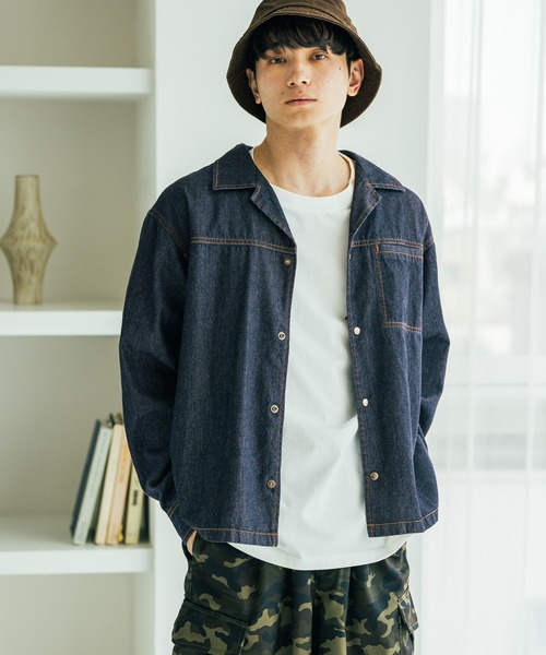 LAKOLE（ラコレ）の「デニムショートオープンカラーシャツ / 583349（シャツ/ブラウス・メンズ・ネイビー/ブラック・LARGE/MEDIUM）」の2枚目の写真