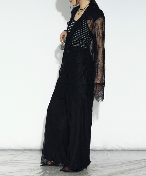 Ezick（エジック）の「scallop lace イージーパンツ/setup対応（スラックス・レディース・ブラック/オフホワイト・FREE）」の21枚目の写真