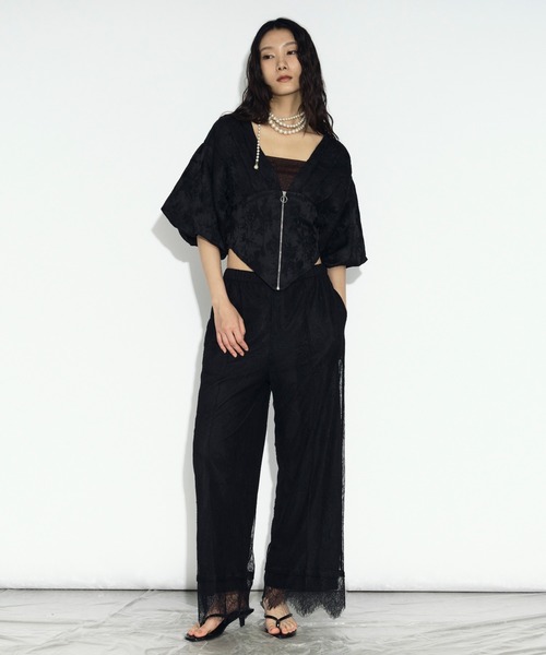 Ezick（エジック）の「scallop lace イージーパンツ/setup対応（スラックス・レディース・ブラック/オフホワイト・FREE）」の10枚目の写真