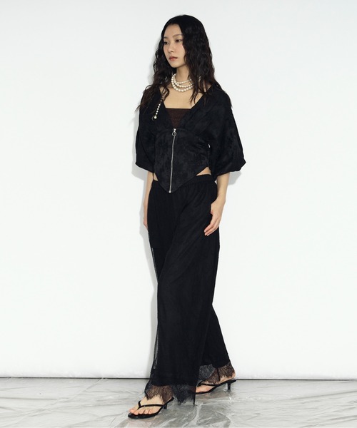 Ezick（エジック）の「scallop lace イージーパンツ/setup対応（スラックス・レディース・ブラック/オフホワイト・FREE）」の12枚目の写真