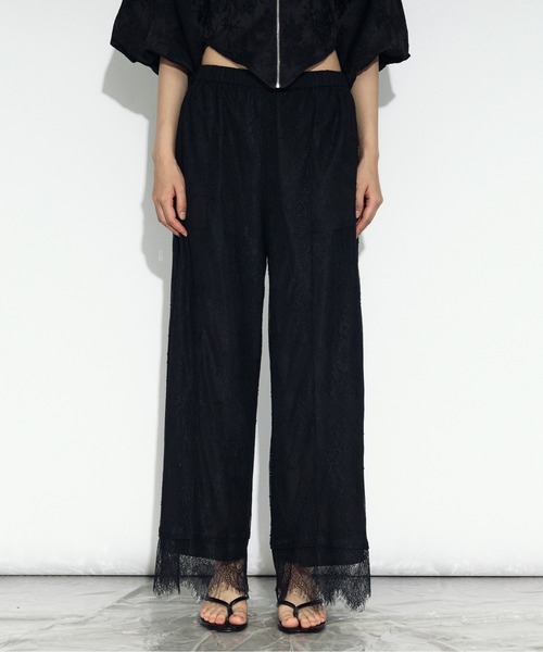 Ezick（エジック）の「scallop lace イージーパンツ/setup対応（スラックス・レディース・ブラック/オフホワイト・FREE）」の4枚目の写真