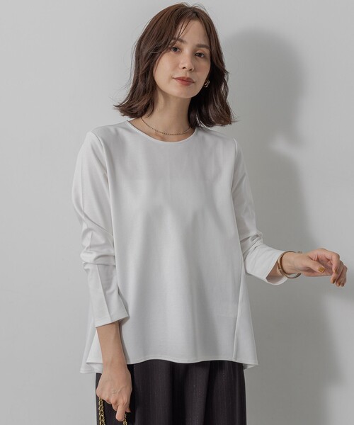 ソリッドバックフレアTee ホワイト バックフレアロングTシャツ（Tシャツ/カットソー）｜組曲（クミキョク