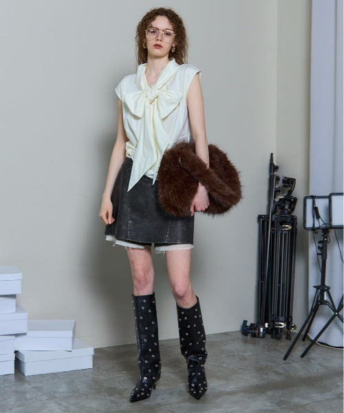 MAISON SPECIAL(メゾンスペシャル)の「Belted Vegan Leather Culottes/ベルテッドヴィーガンレザーキュロット■セットアップ対応■(その他パンツ・レディース・ブラウン/ブラック・38/36)」の4枚目の写真