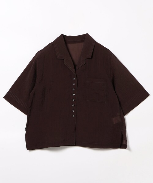 セール】スラブ風 シアー 半袖シャツ/オープンカラーシャツ