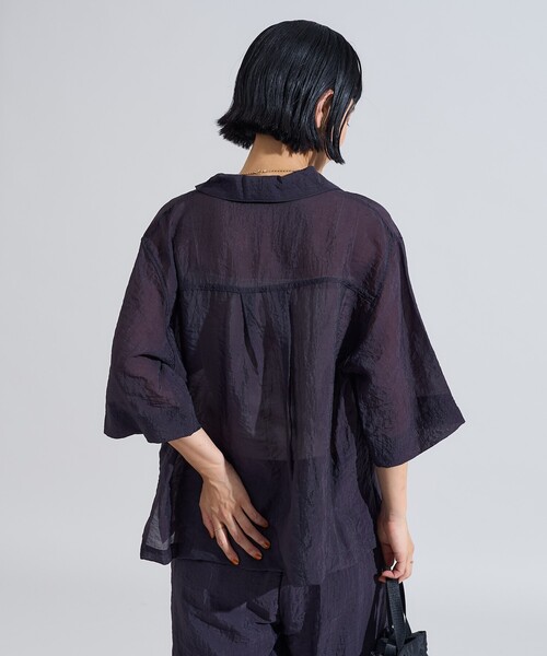 セール】スラブ風 シアー 半袖シャツ/オープンカラーシャツ