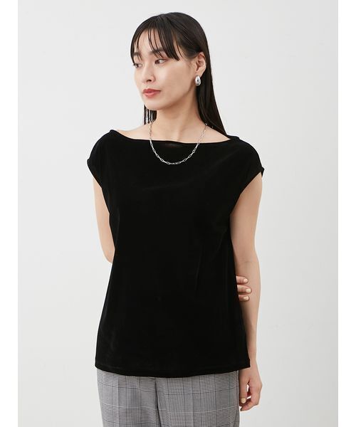 Mila Owen(ミラオーウェン)の「ボートネックフロッキーベロアプルオーバー(Tシャツ/カットソー・レディース・ブラック/ピンク/ベージュ・0/1)」の6枚目の写真