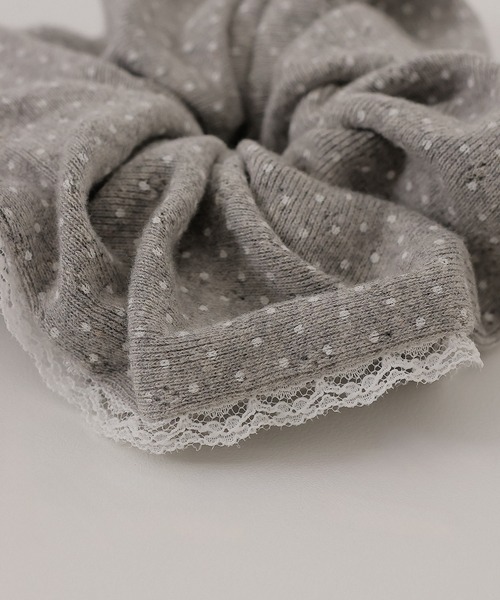 コットン ドット レース 大きめ シュシュ ヘアゴム（シュシュ