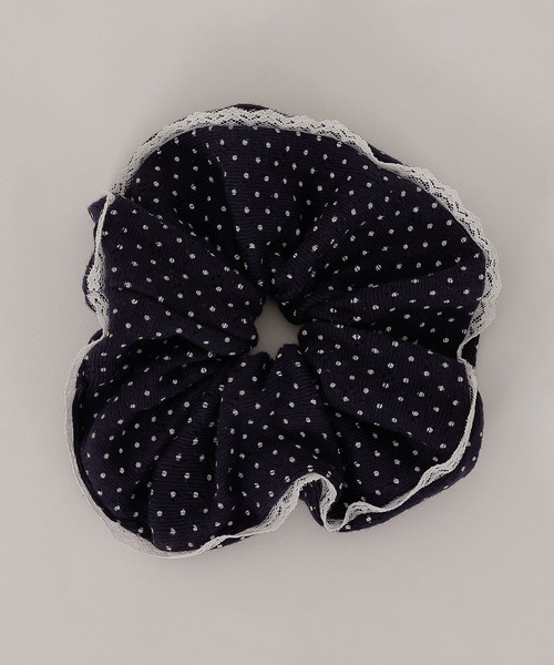 セール】コットン ドット レース 大きめ シュシュ ヘアゴム
