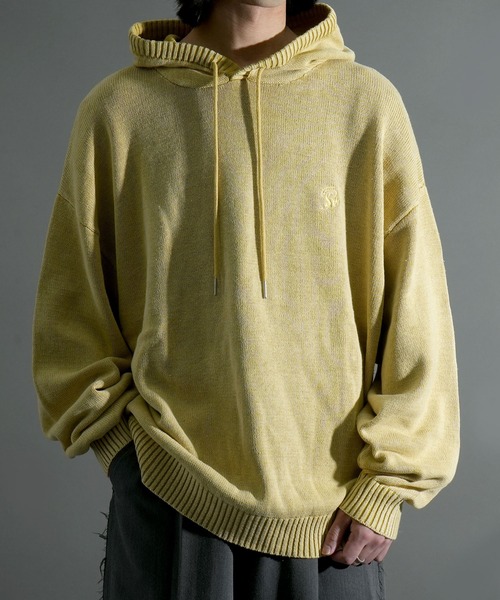 Starting Over（スターティングオーバー）の「ヴィンテージライク ピグメント加工 ワンポイント刺繍 プルオーバー コットン ニット パーカー フーディ―（パーカー・メンズ・ブラック/マスタード/ベージュ・L/M）」の3枚目の写真