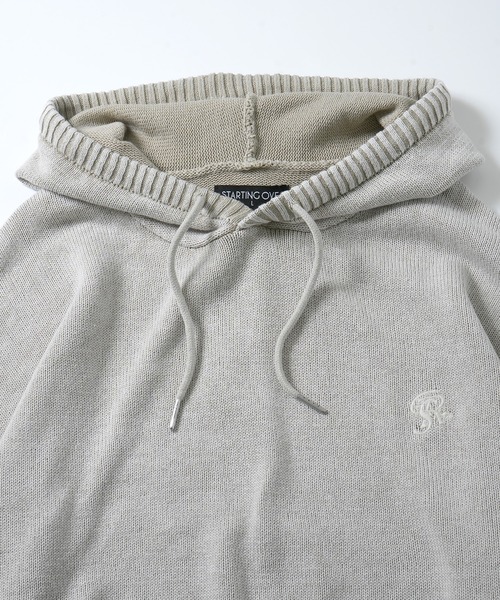 Starting Over（スターティングオーバー）の「ヴィンテージライク ピグメント加工 ワンポイント刺繍 プルオーバー コットン ニット パーカー フーディ―（パーカー・メンズ・ブラック/マスタード/ベージュ・L/M）」の4枚目の写真